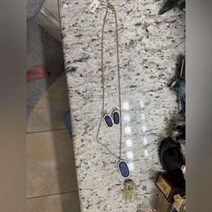 Kendra Scott Gold Necklace and Earring set with Blue Stones